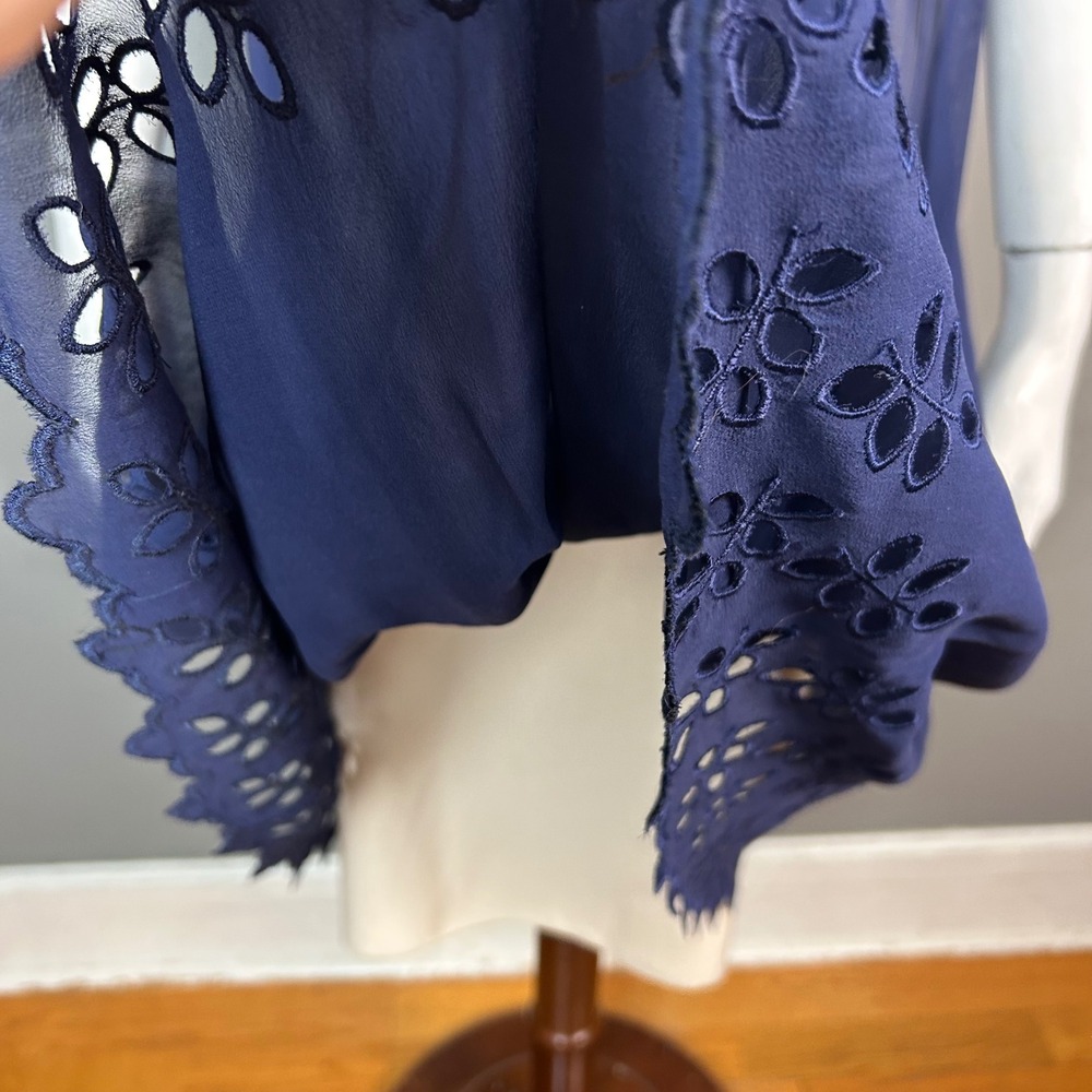 90s Regency Balletcore Silk Slip Dress Size 2 BCBG Blue Chiffon Dainty Cocktail - Picture 11 of 12